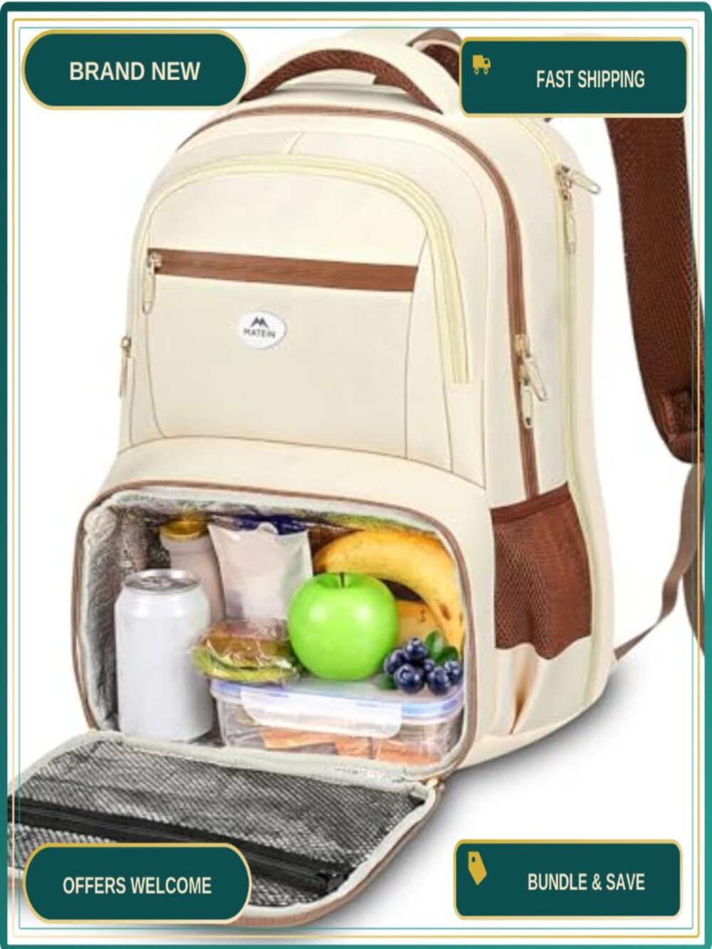Insulated Lunch Backpack for Women with 17 Inch Laptop Compartment, Water